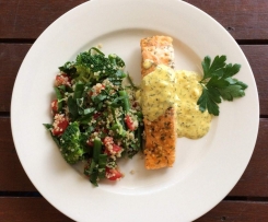 Warm Quinoa Salad & Salmon with Dill Sauce