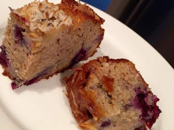 Macadamia, coconut, banana & blueberry loaf. Grain, Lactose & refined Sugar free.