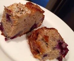Macadamia, coconut, banana & blueberry loaf. Grain, Lactose & refined Sugar free.