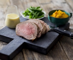 Pocket roast beef with seeded mustard sauce