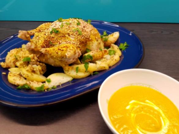 Layered Chicken with Almonds + Spicy Pumpkin Soup