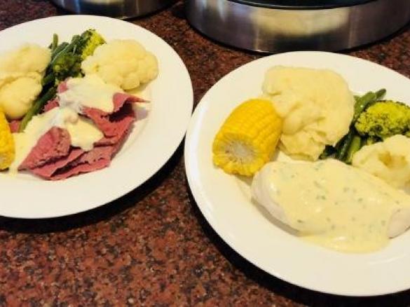 Mash and steamed veg