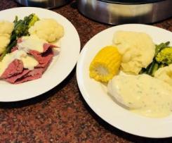 Mash and steamed veg