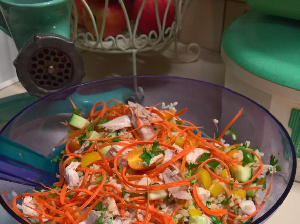 Brown Rice and Chicken Salad with Asian style dressing