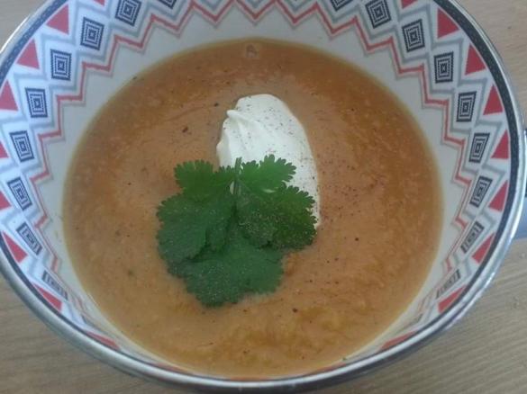 Spicy Pumpkin, sweet potato and chorizo soup 