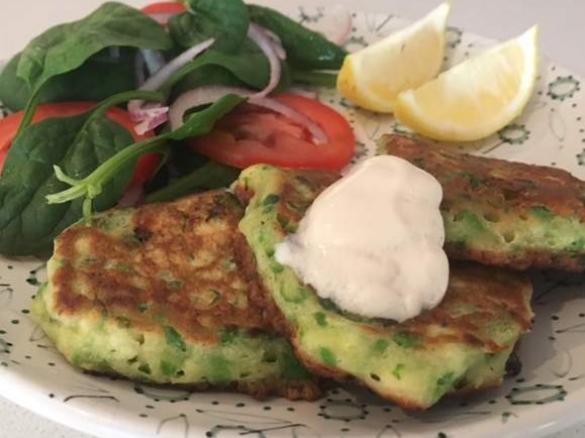 Smashed Pea and Haloumi Fritters