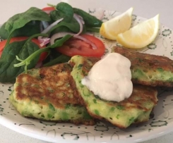 Smashed Pea and Haloumi Fritters