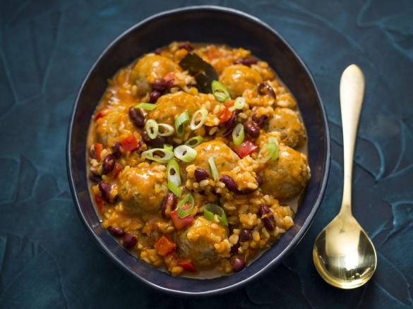 Red beans and rice with turkey meatballs