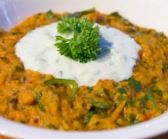 Spiced Red Lentils with Cucumber Yoghurt