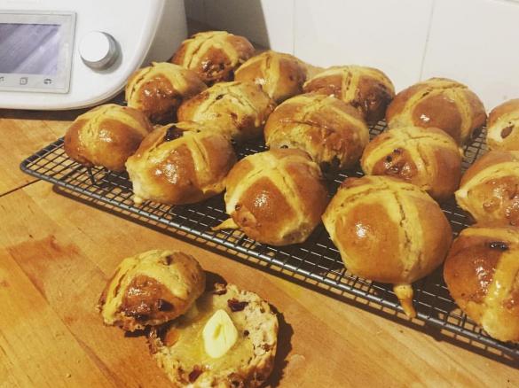 Almond, apricot, cherry, cranberry and cardamon hot cross buns