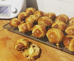 Almond, apricot, cherry, cranberry and cardamon hot cross buns