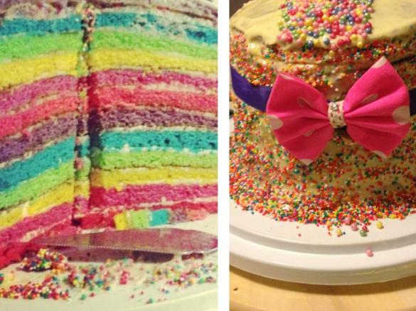 Rainbow cake with cream cheese icing