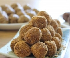 Peanut Caramel Bliss Balls with Cinnamon Coconut Crumb