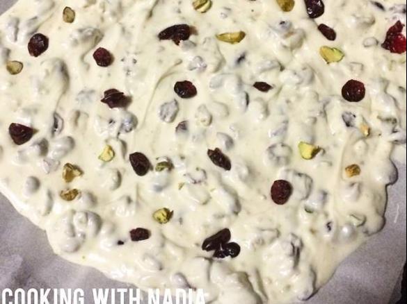 Cranberry, Pistachio and White Chocolate Bark