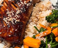 Teriyaki Salmon with Rice and Sesame Vegetables