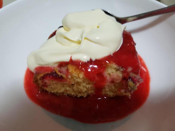 Strawberry Vanilla cake with strawberry coulis