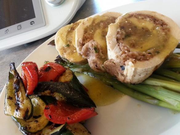 chicken roulade stuffed with spinach and pine nuts