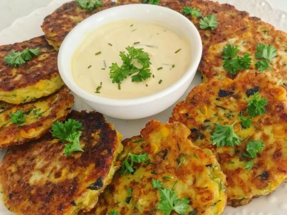 Corn and Zucchini Fritters with Chives (Gluten Free)