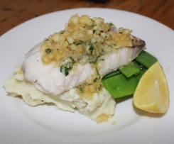 Snapper in Macadamia Butter with Mash & Snowpeas