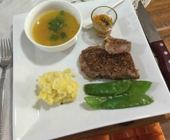 Steamed Porterhouse Steak & Vegetables & Soup