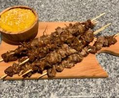 Lemongrass beef skewers with satay sauce