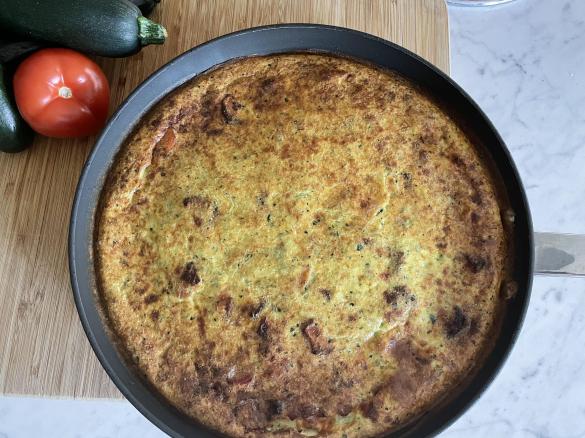 Sweet Potato, Bacon and Zucchini Frittata Variation Pumpkin,chorizo and spinach frittata