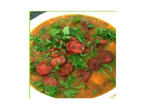 Chorizo and green lentil soup