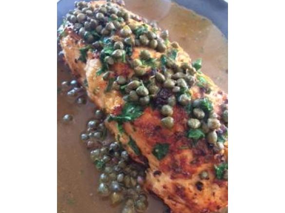 chicken bacon meatloaf with caper butter sauce