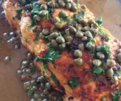 chicken bacon meatloaf with caper butter sauce