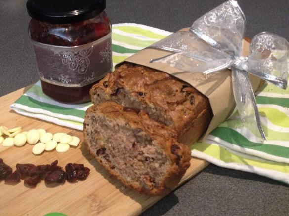 Cinnamon, Cranberry and White Choc Chip Breaky Bread G.F