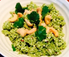 Raw cauliflower, chilli, coriander and cashew salad