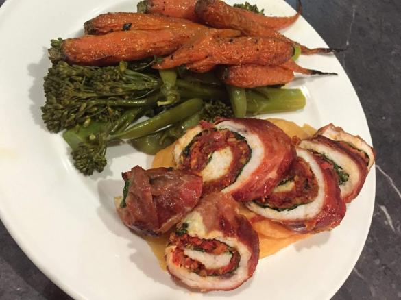 Chicken Roulade and Vegetables with Potato and Leek Soup