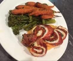 Chicken Roulade and Vegetables with Potato and Leek Soup