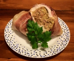 Stuffed Chicken Breast rolled in bacon with mash and veg - all in one meal