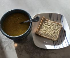 Roast Pumpkin, Garlic & Corn soup with Caramelised Onion