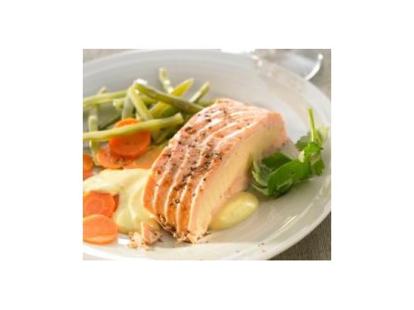 Salmon with Salmon Mousse stuffing and Mango Sauce