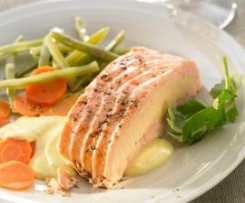 Salmon with Salmon Mousse stuffing and Mango Sauce