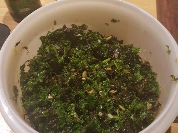 Kale Broccoli Salad with Avocado Goats Cheese Dressing