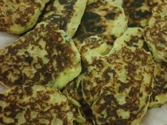 Corn zucchini and feta fritters 