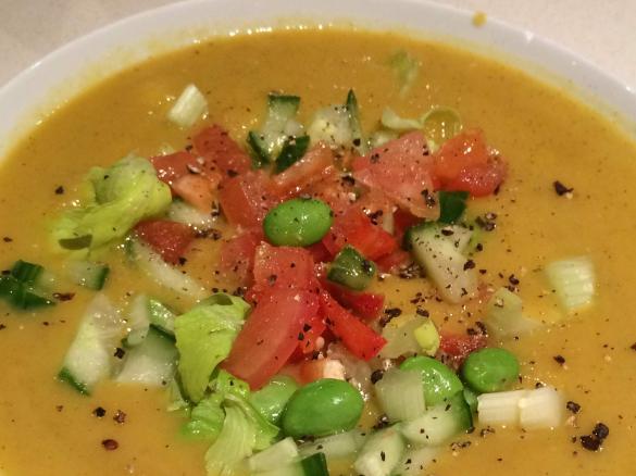 Curried Kumara Soup with Topping