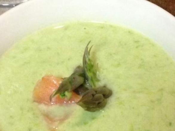 Asparagus soup with creme fraiche and smoked salmon