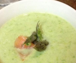 Asparagus soup with creme fraiche and smoked salmon