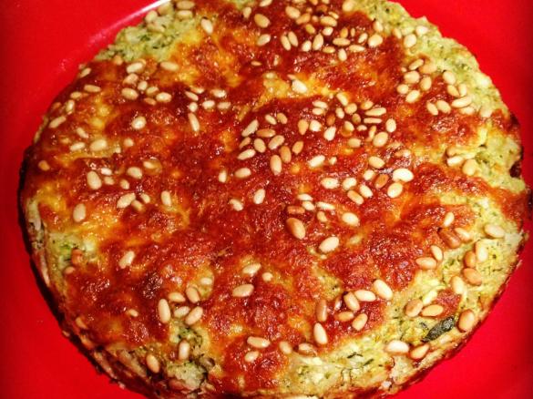 Zucchini, rice, fetta and pine nut pie