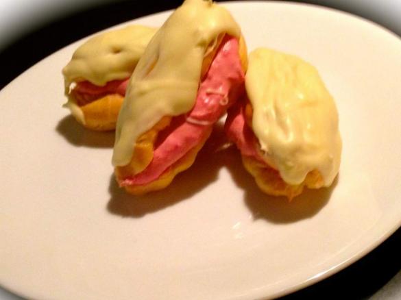 Raspberry & White Chocolate Eclairs . . . HOWEZAT!