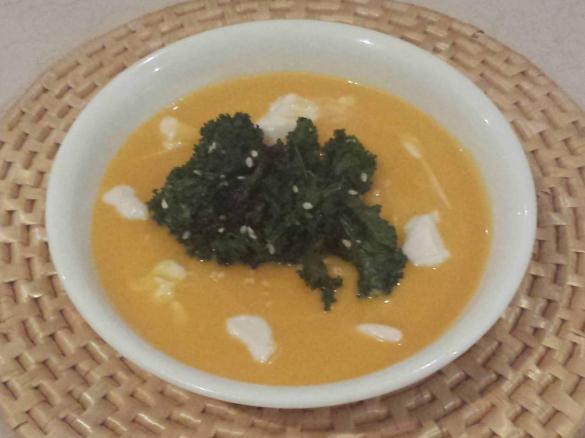 Pumpkin Soup with Krispy Sesame Kale