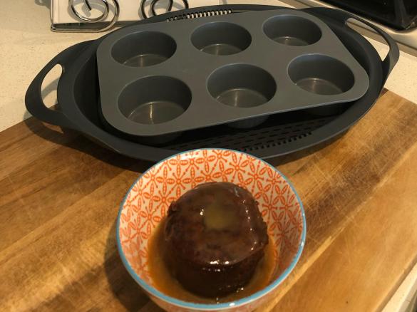 Steamed date, fig and chocolate puddings with caramel sauce