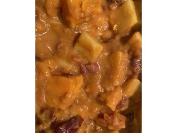 Sweet Potato and Red Kidney Bean stew with peanuts.