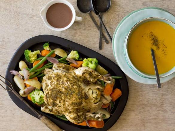 Layered chicken dinner