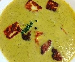 zucchini & chorizo soup with haloumi
