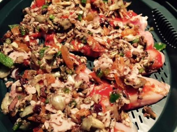 Chicken tenderloin pizzas